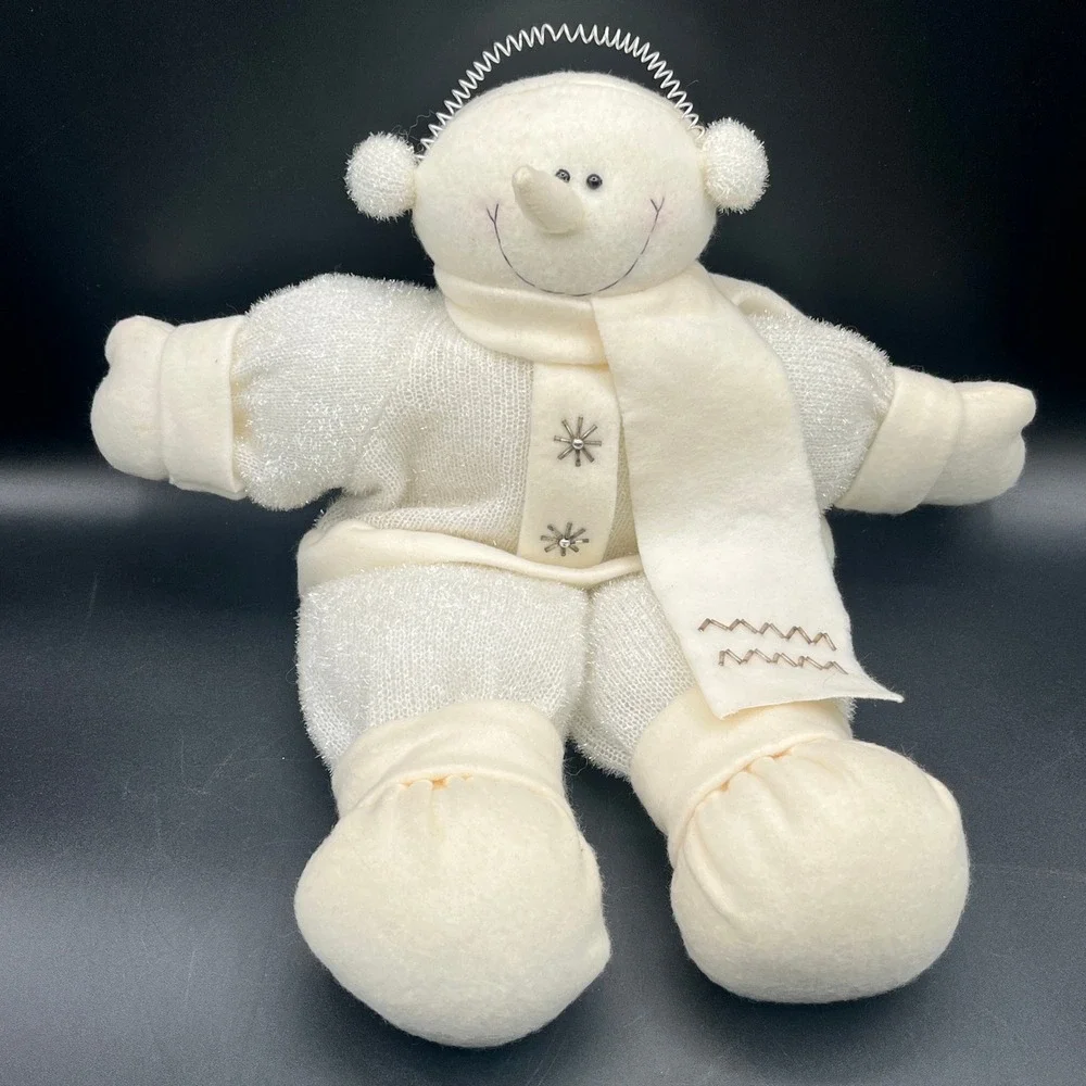 Ganz Snowman Winter White Plush Earmuffs Scarf‎ White & Sparkly 15